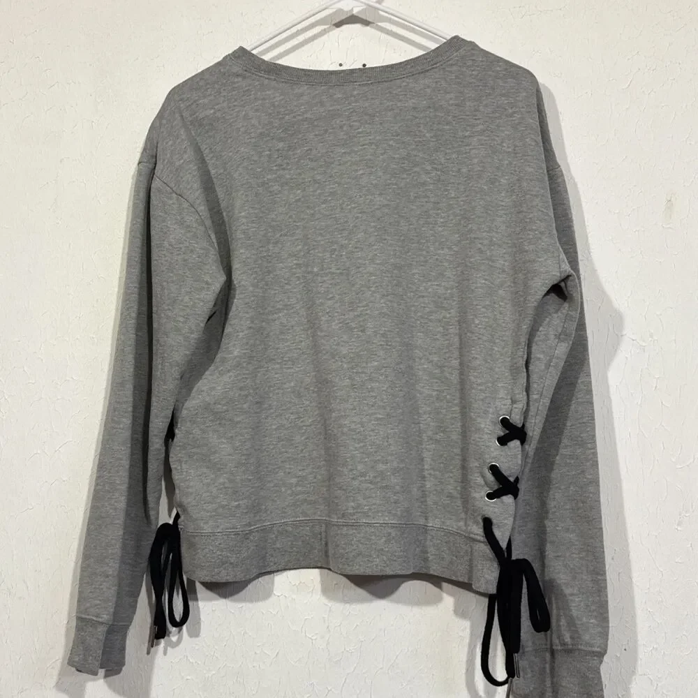 MTV Women’s Gray I Want My MTV Cropped Sweatshirt XL Lace up peek a boo sides - Picture 6 of 6
